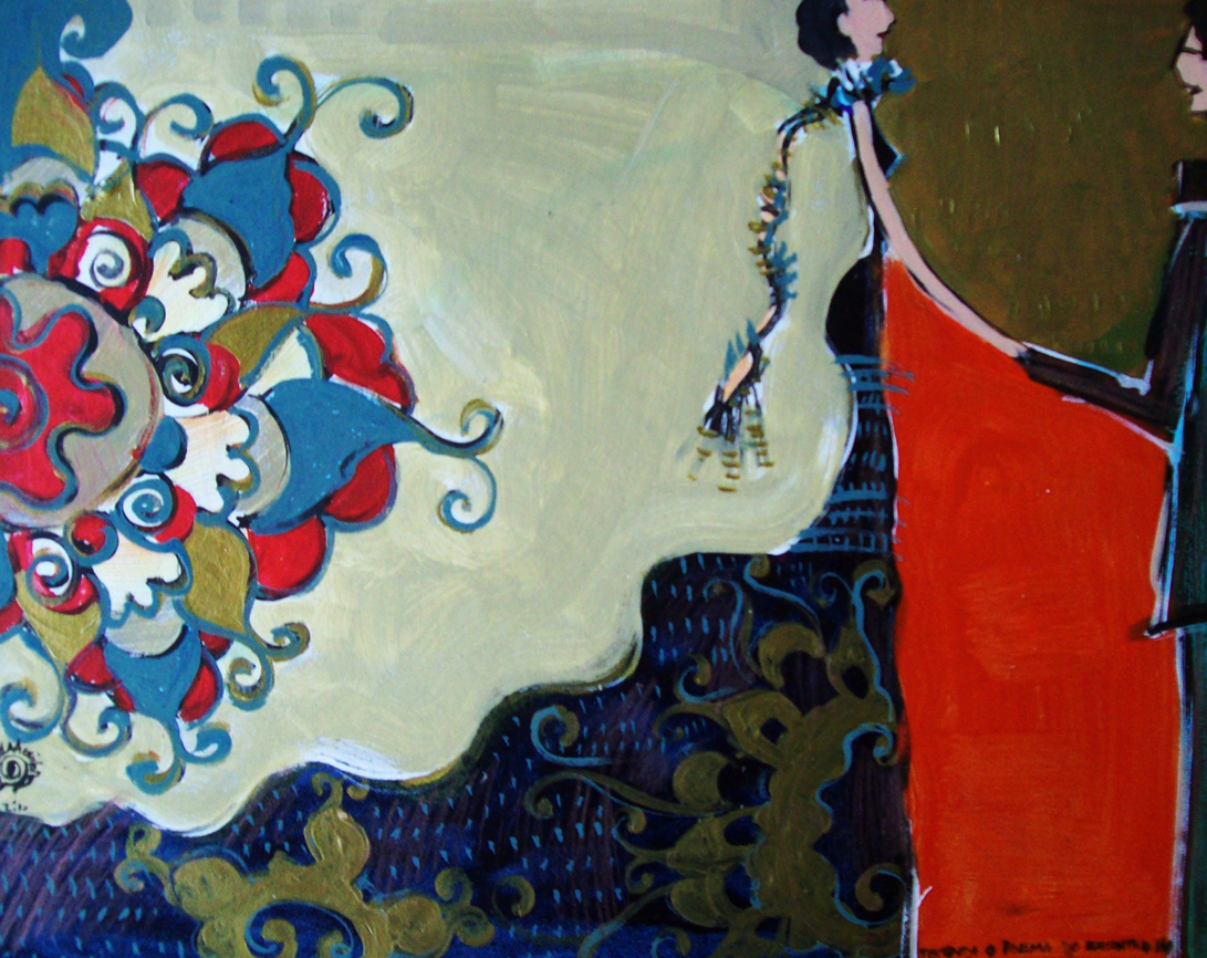 2010.14 série O Baile.Tecendo o poema do encontro. Acrílica s.papel50x40cm