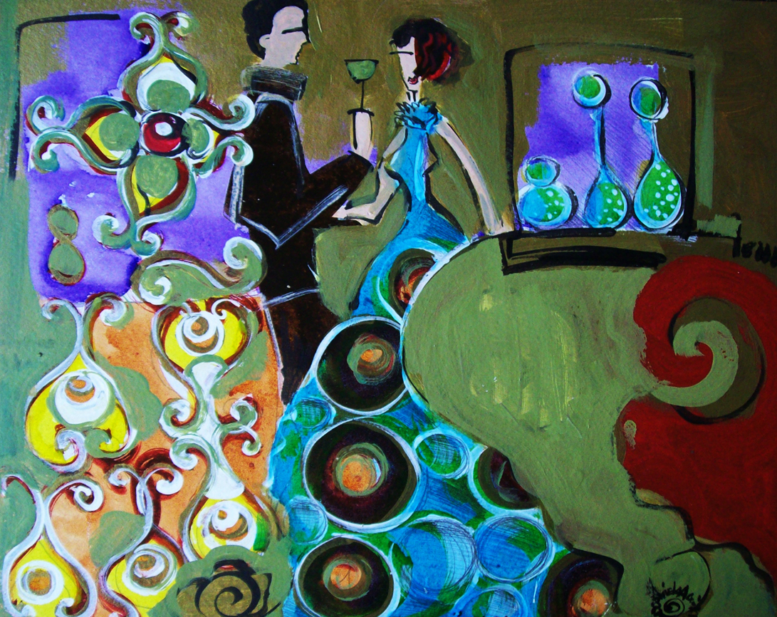 2010.17 série O Baile.Tecendo o poema do encontro. Acrílica s.papel50x40cm