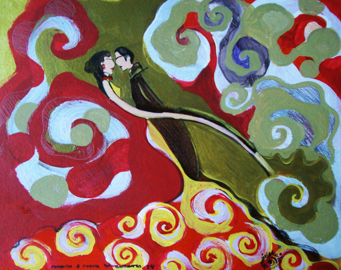 2010.24 série O Baile.Tecendo o poema do encontro. Acrílica s.papel50x40cm