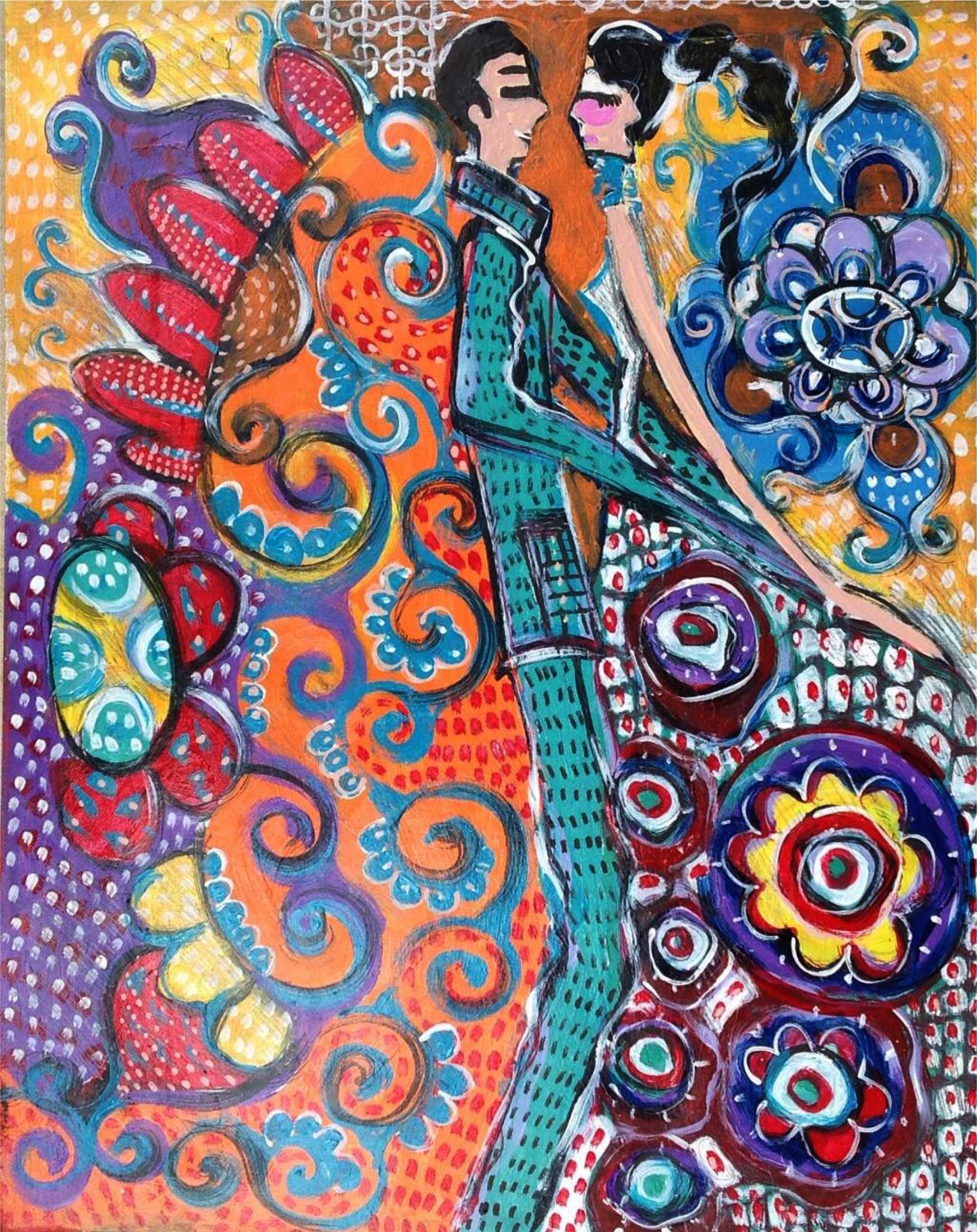 2015.59 série O Baile.Tecendo o poema do encontro. Acrílica s.papel50x40cm